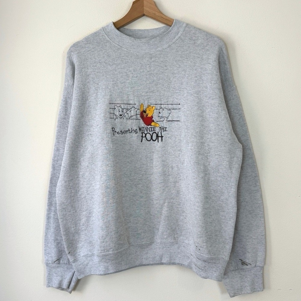 Vintage 90's Winnie The Pooh Embroidered Gray Sweatshirt